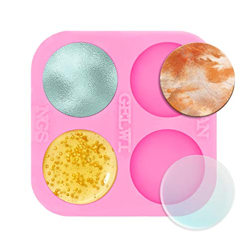 Angel Wings Super Shiny 0.75 inch Silicone Molds Mini Round Resin Mold, 4-Cavity Small Size Circle Epoxy Resin Casting Mold for DIY Badge Reels Mold Earrings Mold Jewelry Making Silicone Mould - Image 1