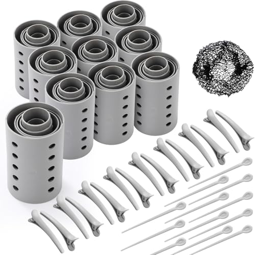 WILLBOND 141 Pcs Hair Rollers Set Include Plastic Hair Rollers with Pins and Clips Grey - Image 1