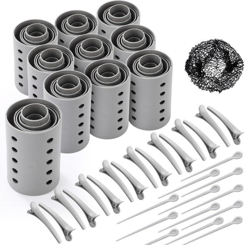WILLBOND 141 Pcs Hair Rollers Set Include Plastic Hair Rollers with Pins and Clips Grey - Image 2