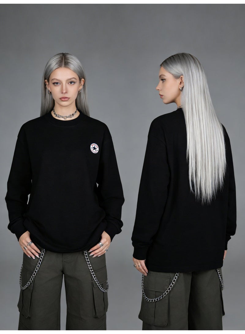 CONVERSE loose casual long-sleeved round neck T-shirt-suitable for both men and women, cotton sports shirt with logo, casual and fashionable street clothes in China. - Image 5