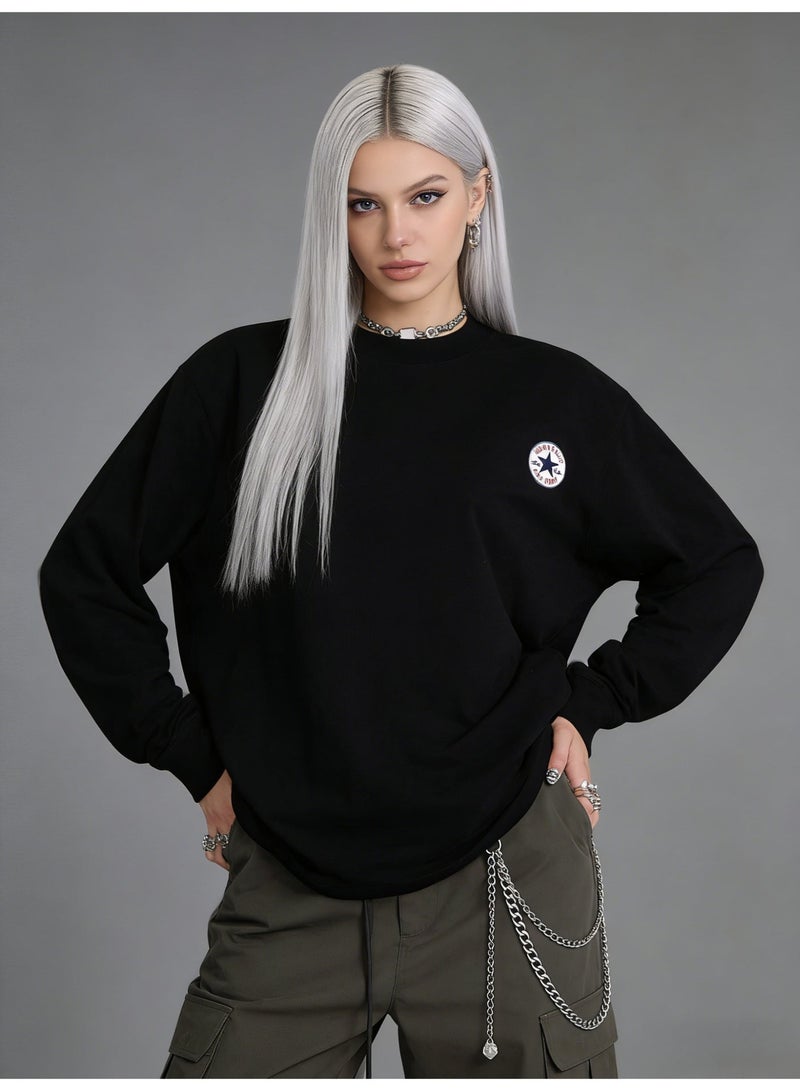 CONVERSE loose casual long-sleeved round neck T-shirt-suitable for both men and women, cotton sports shirt with logo, casual and fashionable street clothes in China. - Image 3