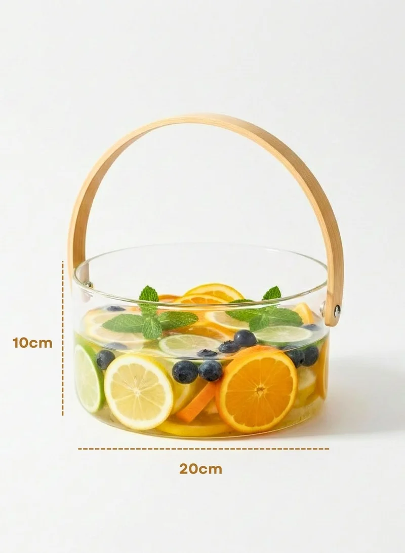 1Chase  Borosilicate Glass Fruit Bowl with Wooden Handle, 2500ml – Multipurpose Serving & Storage Bowl for Fruits, Snacks and Table Décor  | Best Price UAE