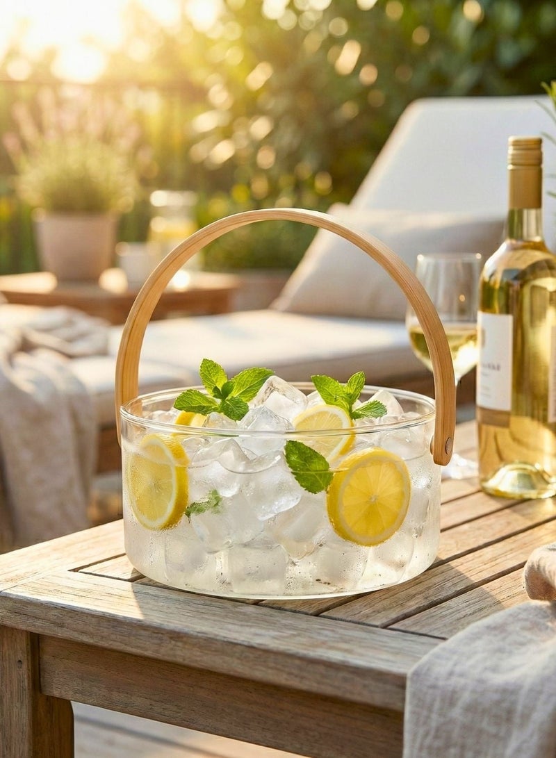1Chase Borosilicate Glass Fruit Bowl with Wooden Handle, 2500ml – Multipurpose Serving & Storage Bowl for Fruits, Snacks and Table Décor - Image 1
