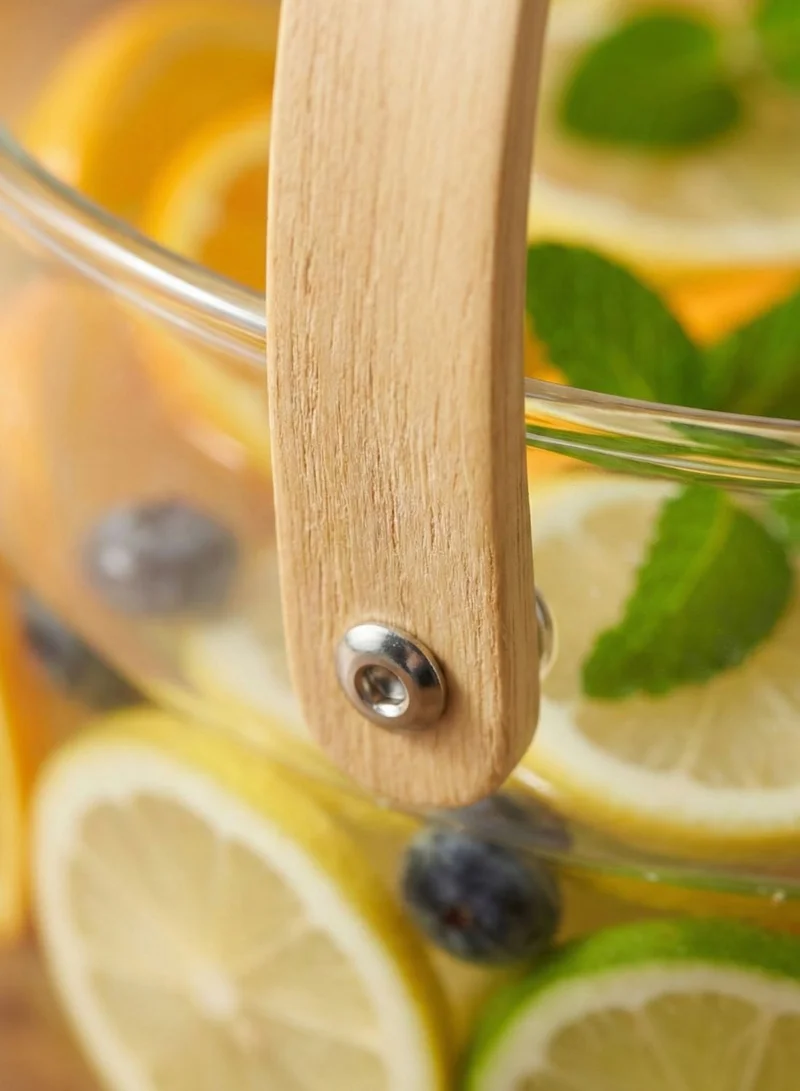 1 تشيس وعاء فواكه زجاجي من البوروسيليكات بمقبض خشبي، سعة 2500 مل - وعاء متعدد الأغراض للتقديم والتخزين للفواكه والوجبات الخفيفة وديكور الطاولة