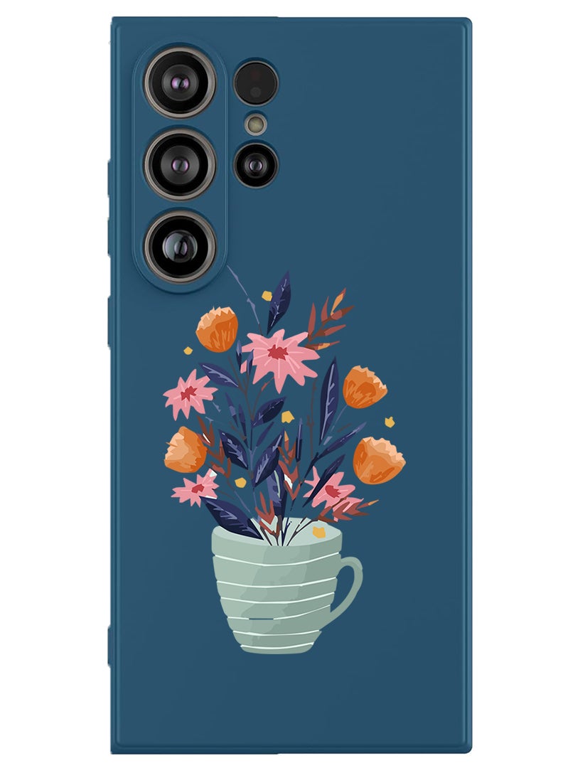 Theodor Protective Slim Fit Case Liquid Silicone Cover with Full Body Protection Anti-Scratch Shockproof Case For Samsung Galaxy S25 Ultra (Blue) - Cup of Flower - Image 1