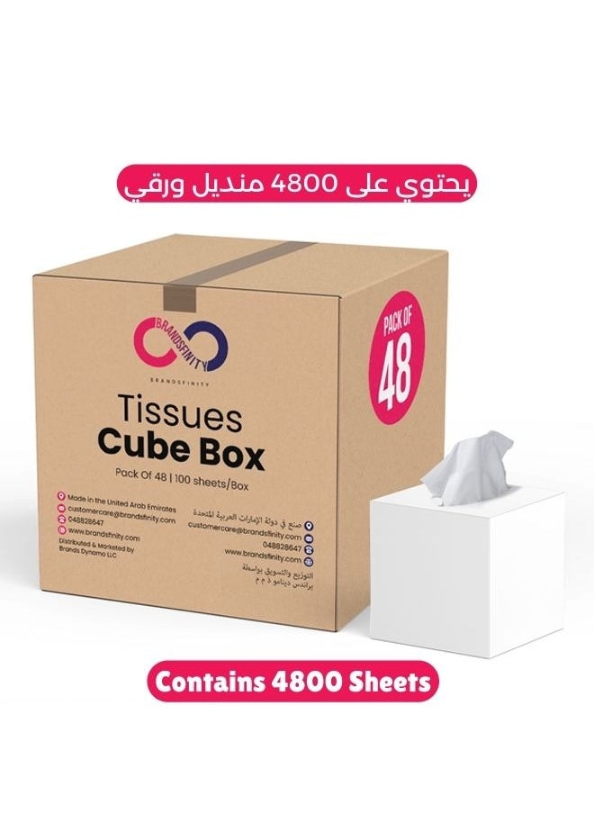 BRANDSFINITY - 2 Ply Facial Tissue 4800 Sheets in Cube Boxes - Contains 48 Box of 100 Premium Quality Soft and Absorbent Tissues - Image 1