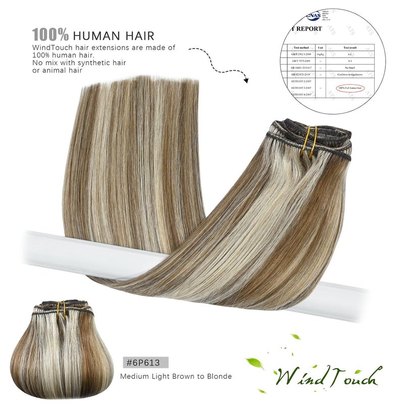 WindTouch Clip in Hair Extensions Human Hair Balayage Medium Light Brown to Blonde Hair Extensions for Blonde 12Inch 75g #6p613 7PCS Gift for Women - Image 5
