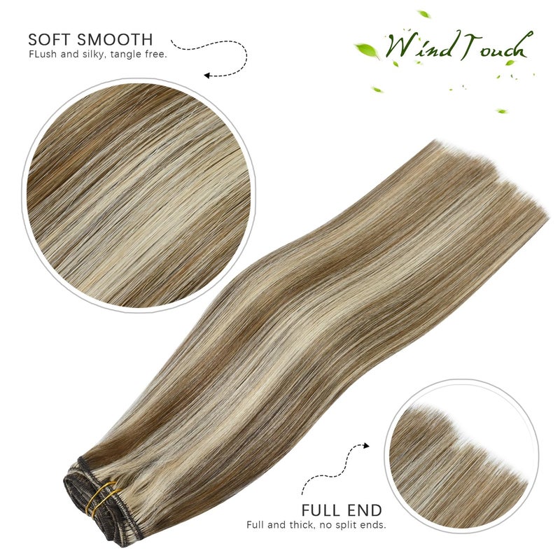 WindTouch Clip in Hair Extensions Human Hair Balayage Medium Light Brown to Blonde Hair Extensions for Blonde 12Inch 75g #6p613 7PCS Gift for Women - Image 2