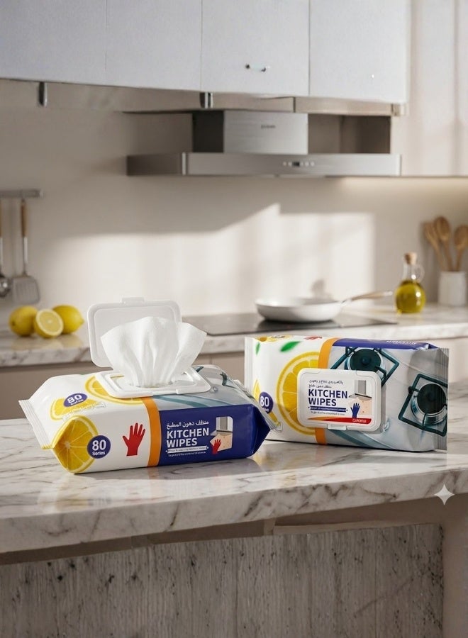 Lemon-scented kitchen wipes - 2-pack (160 wipes) - The magic solution for cleaning surfaces and stovetops - Image 1