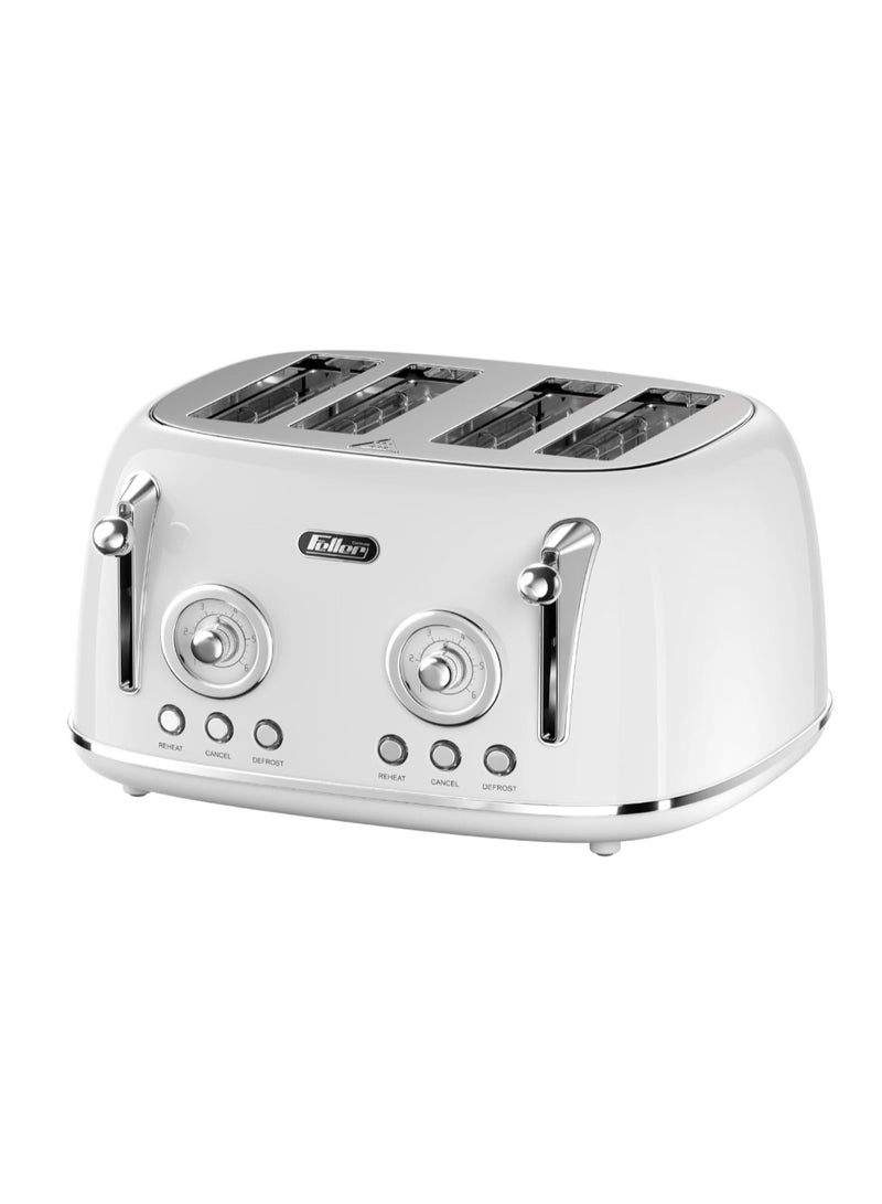 Feller Germany, Retro Style 4-Slice Toaster, 1630 W, Steel Body, 2 Dust Covers & 2 Bun Warmers, Defrost, Reheat, & Cancel Function, 4 Extra wide Bread Slots, Removable Crumb Tray - Image 1