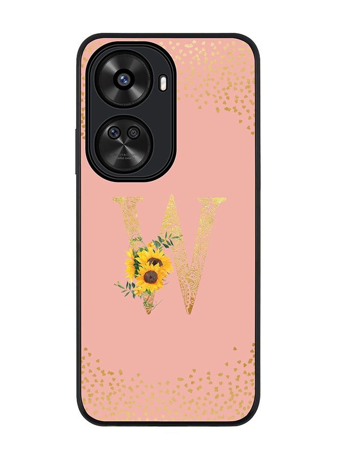 Stylizedd Rugged Black edge case for Huawei nova 12 SE / Huawei nova 11 SE 4G,Slim fit Custom Monogram Initial Letter Floral Pattern Alphabet - W (Rose Pink) - Image 1