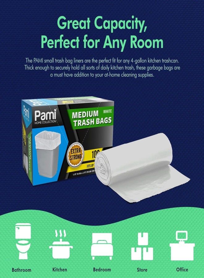 PAMI Medium 8-Gallon Trash Bags 100-Pack, White - Strong Multipurpose Plastic Wastebasket - Unscented Can Liners For Kitchen Bathroom Office-Garbage Bags, 1ft x2ft - Image 3