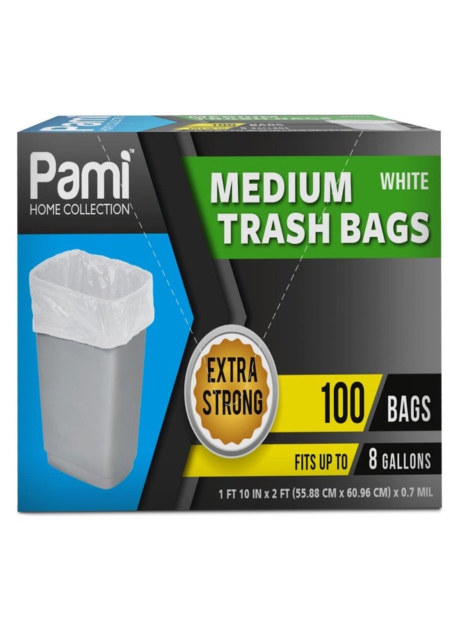 PAMI Medium 8-Gallon Trash Bags 100-Pack, White - Strong Multipurpose Plastic Wastebasket - Unscented Can Liners For Kitchen Bathroom Office-Garbage Bags, 1ft x2ft - Image 1