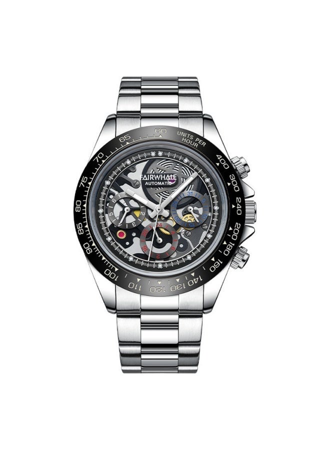 Mark Fairwhale Men's Water-Resistant Luminous Mechanical Watch - Black Dial & Silver Case