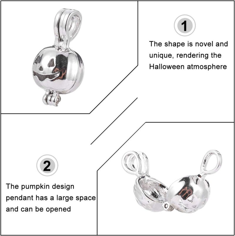 klarako 1pc Jack-o-lantern Pendant Hollow Bead Cages Pendant Pumpkin Necklace Charms Halloween Vintage Charm Antique Silver Loose Beads Pumpkin Lantern Charms Copper Fashion P205 Connector - Image 3