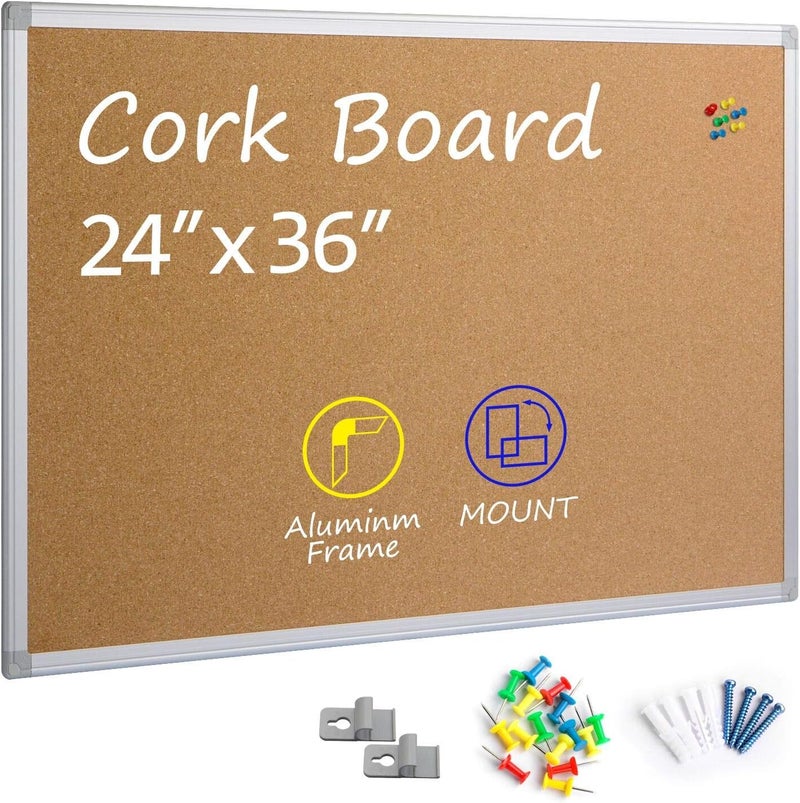 Board2by Cork Board Bulletin Board 24 x 36, Silver Aluminium Framed 2x3 Corkboard, Office Board for Wall Cork, Large Wall Mounted Notice Pin Board - Image 1