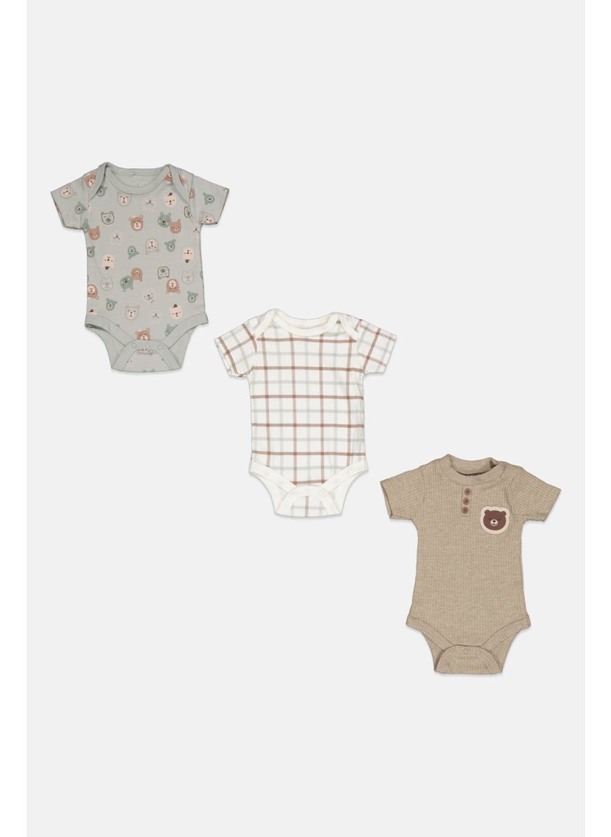 Dream Gro Toddlers Girl 3 Piece Floral Pattern Bodysuits, Grey  - Image 1