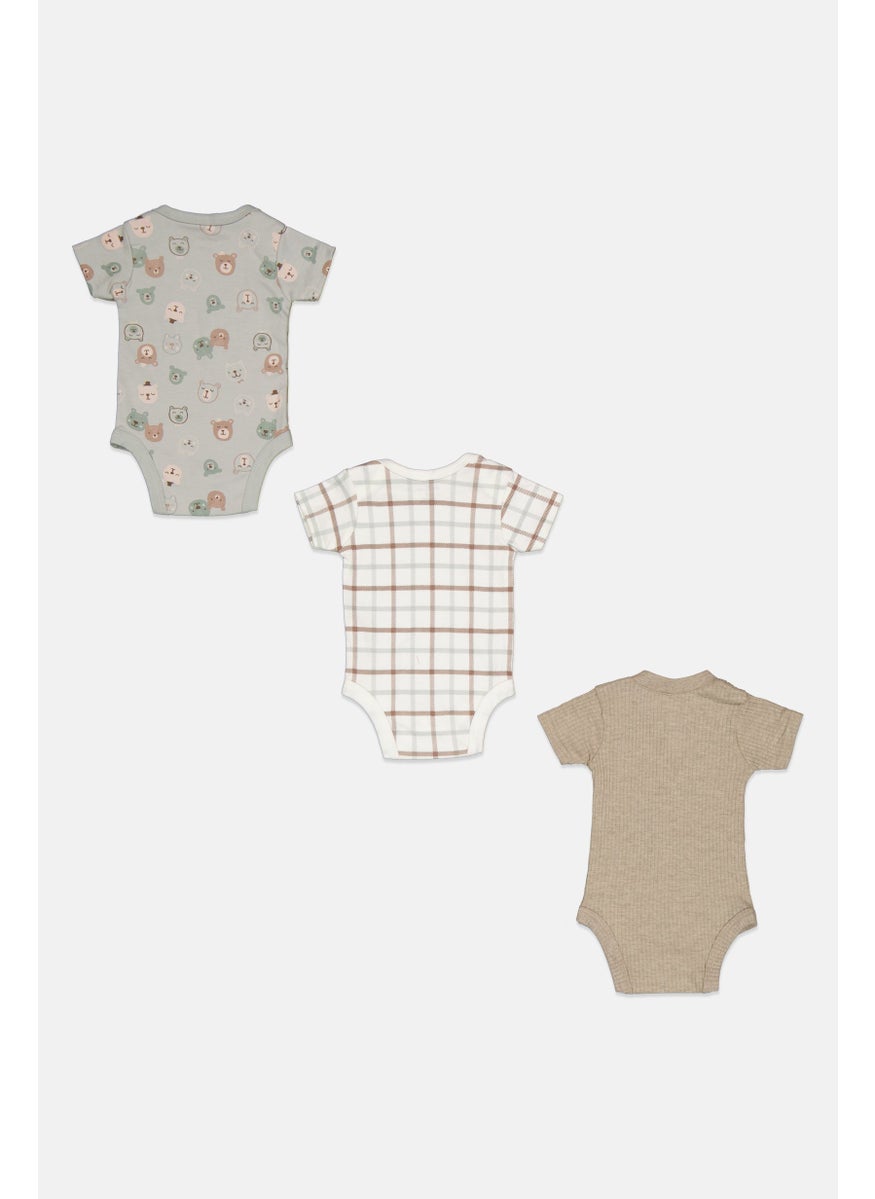 Dream Gro Toddlers Girl 3 Piece Floral Pattern Bodysuits, Grey  - Image 2