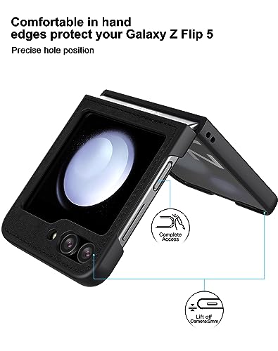 Foluu for Samsung Galaxy Z Flip 5 5G Case, Leather Case, PU Leather + Hard PC Shell Ultra Thin Slim Durable Protective Phone Case Cover for Samsung Galaxy Z Flip5 5G 2023 (Black) - Image 2