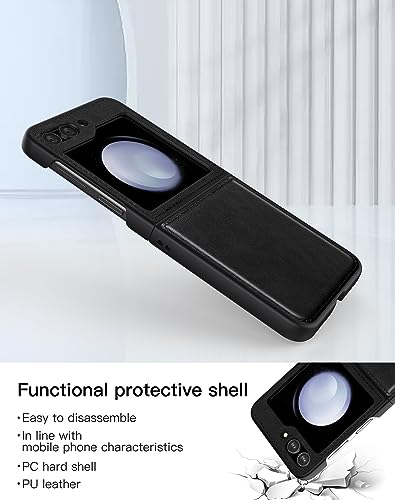 Foluu for Samsung Galaxy Z Flip 5 5G Case, Leather Case, PU Leather + Hard PC Shell Ultra Thin Slim Durable Protective Phone Case Cover for Samsung Galaxy Z Flip5 5G 2023 (Black) - Image 3