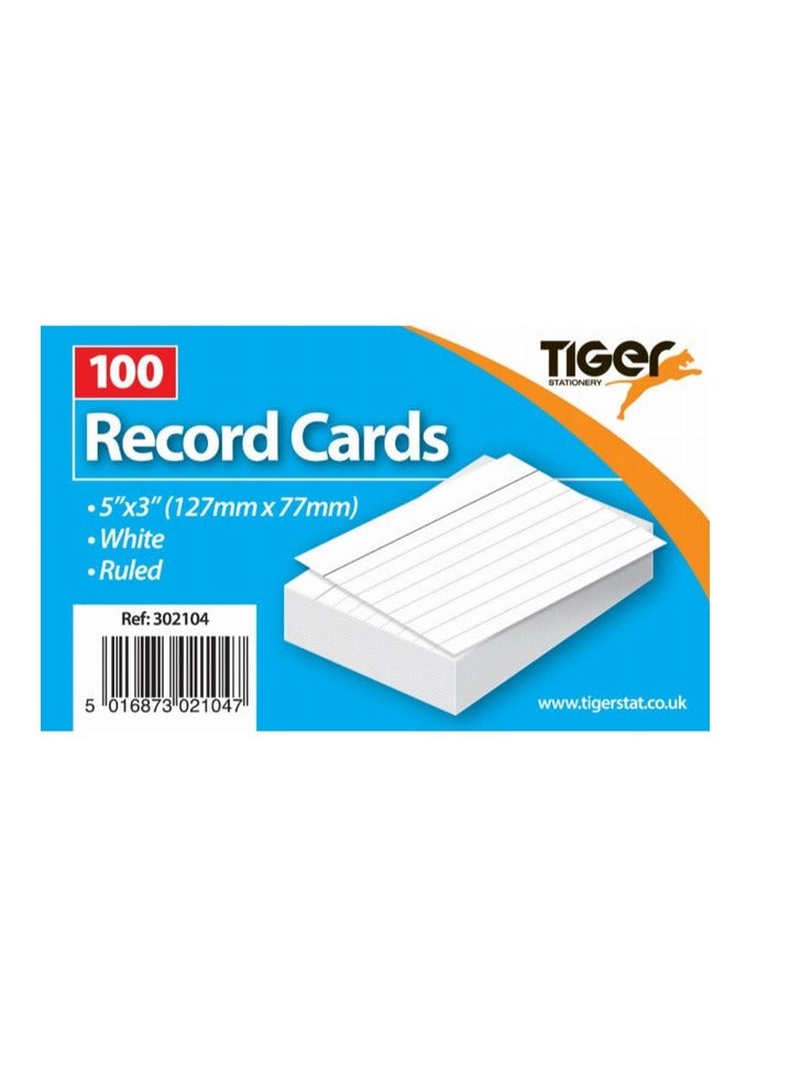 TIGER RECORD CARDS WHITE RULED 5X3" 100 SHEETS PACK OF 2 - Image 1