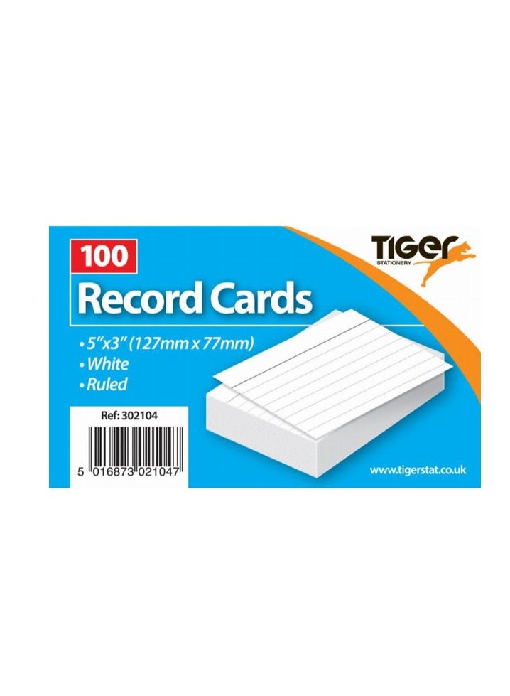 TIGER RECORD CARDS WHITE RULED 5X3" 100 SHEETS PACK OF 2 - Image 2