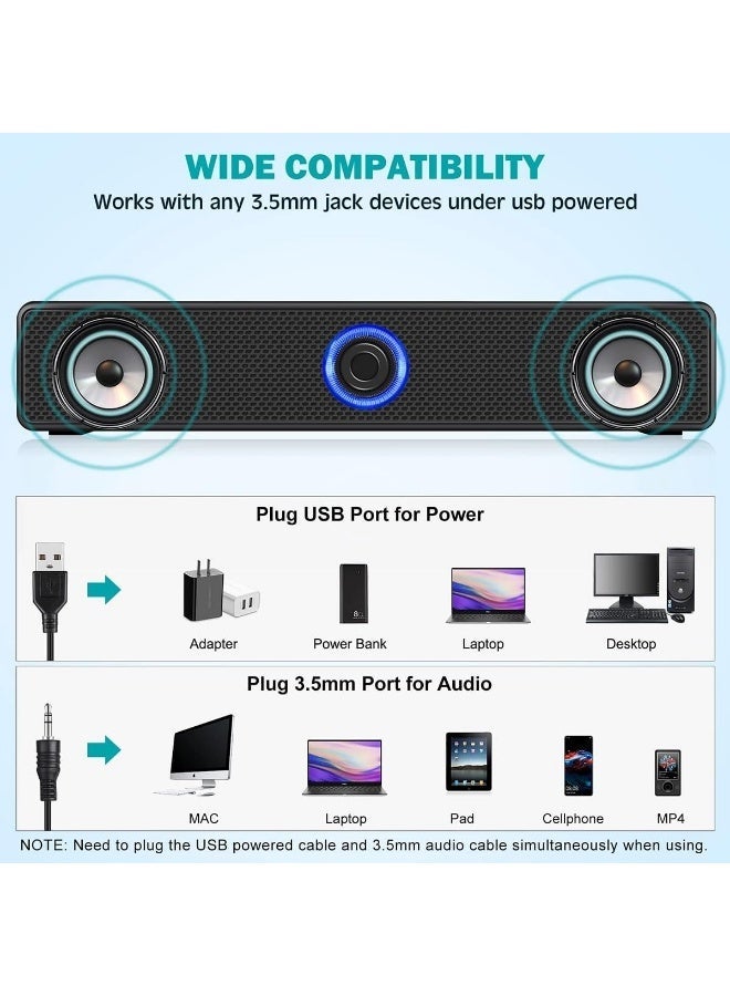 Computer Speaker Soundbar - 3W * 2.0 channels - 3.5mm Jack + USB Powered For Laptop, Desktop - Image 3