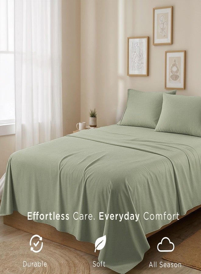 Threadmill Cotton Queen Sheet Set | 100% Cotton Sheets for Queen Size Bed | Solid Sateen Queen Bed Sheets Set with 16” Deep Pocket | Soft Breathable 4-Piece Cooling Bedding Sheet Set | Sage Green - Image 5