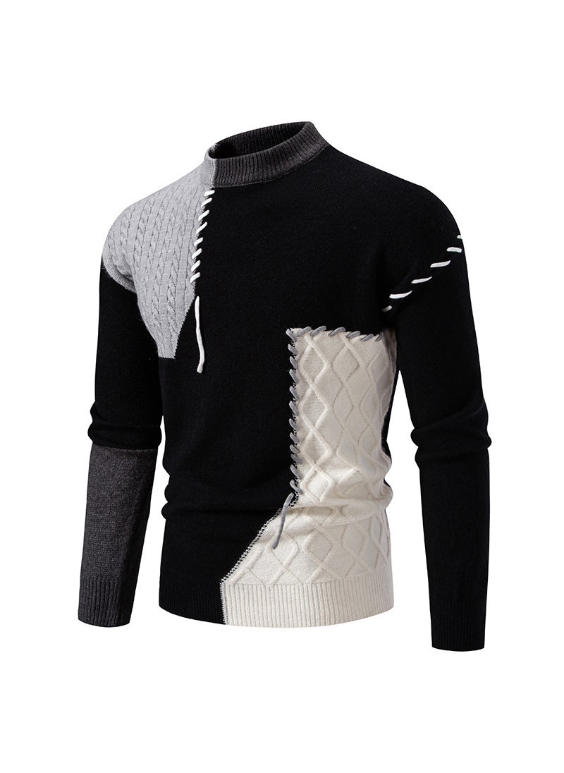 Generic - Loose Fit Mens Long Sleeve round Neck Knitwear Casual Autumn Winter Sweater Comfortable Base Layer Pullover Hong Kong Style Blue - Image 1