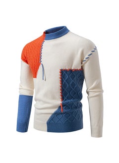 Loose Fit Mens Long Sleeve round Neck Knitwear Casual Autumn Winter Sweater Comfortable Base Layer Pullover Hong Kong Style Blue