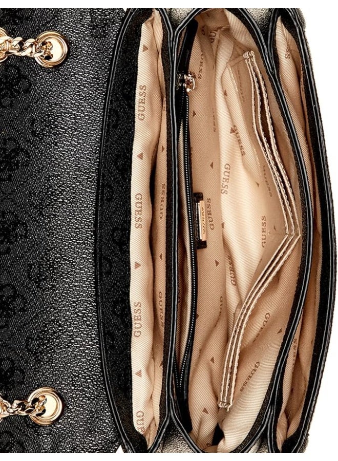 GUESS Noelle Convertible Crossbody Flap Bag – Black Logo Satchel Handbag for Women - Image 4