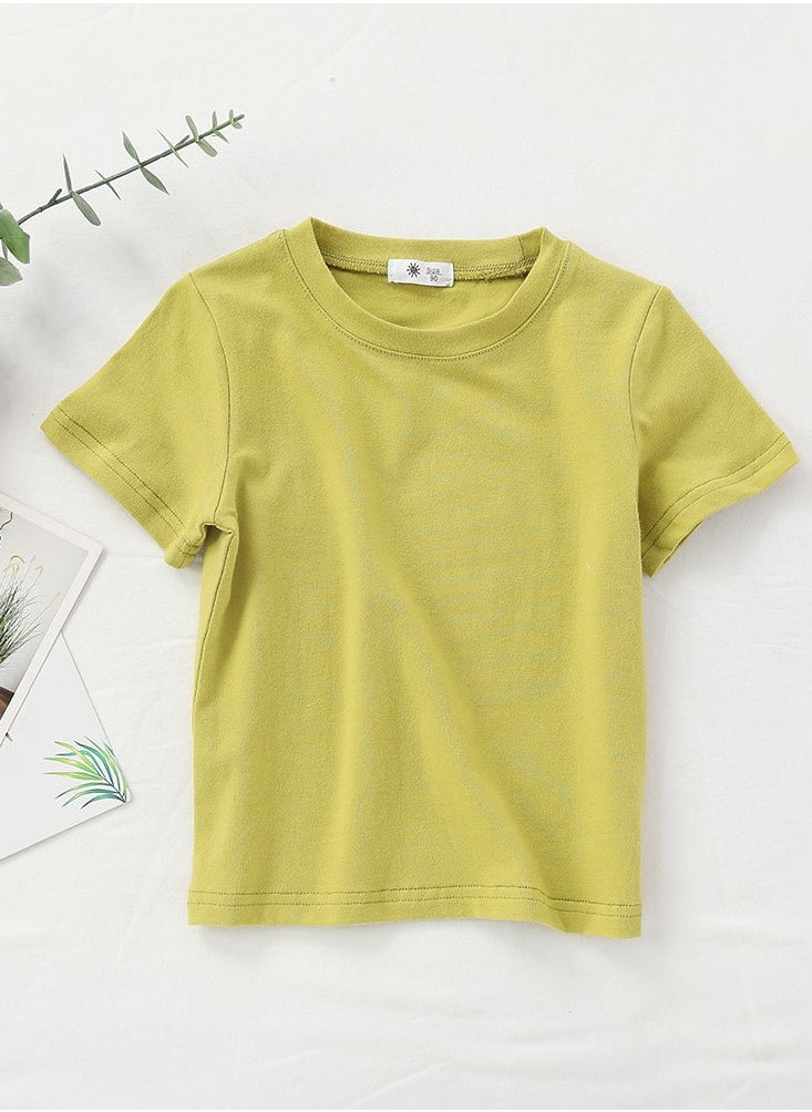 Loquat Kid's Solid Color Short Sleeve Crew Neck T-Shirt Cotton Basic Tees Lemon Yellow 