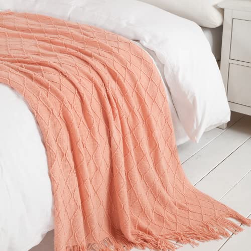 BOURINA Orange Throw Blanket 50x60 Inches Throw Textured Solid Soft Sofa Couch Decorative Knit Blanket - Image 3