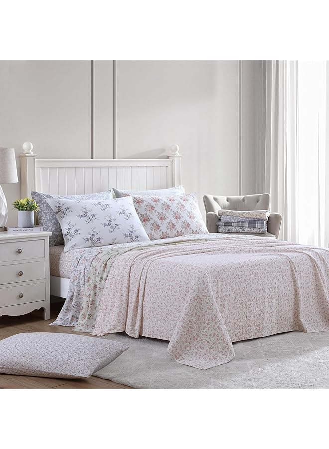 LAURA ASHLEY Home King Sheets Cotton Flannel Bedding Set Brushed For Extra Softness And Comfort Fawna King - Image 5