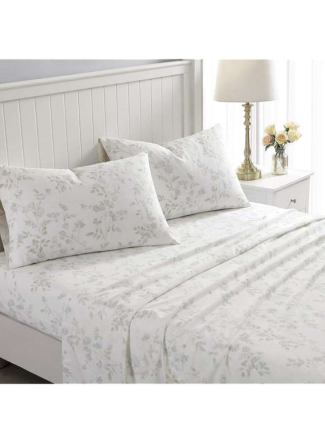 LAURA ASHLEY Home King Sheets Cotton Flannel Bedding Set Brushed For Extra Softness And Comfort Fawna King - Image 2