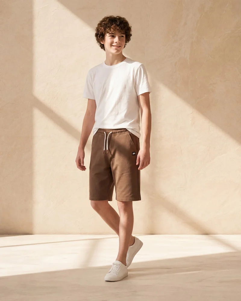 Redtag Senior Boys Brown Pique Interlock Active Shorts