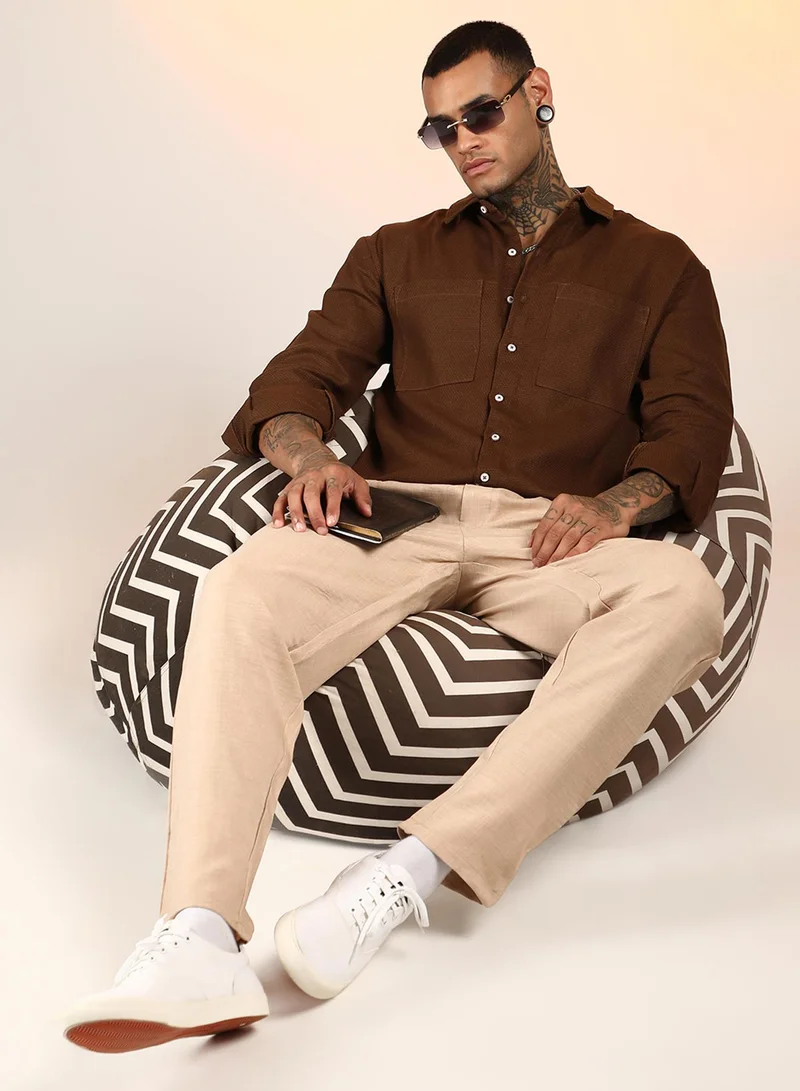 كامبوس سوترا Men's Chocolate Brown Solid Canvas Utility Shirt