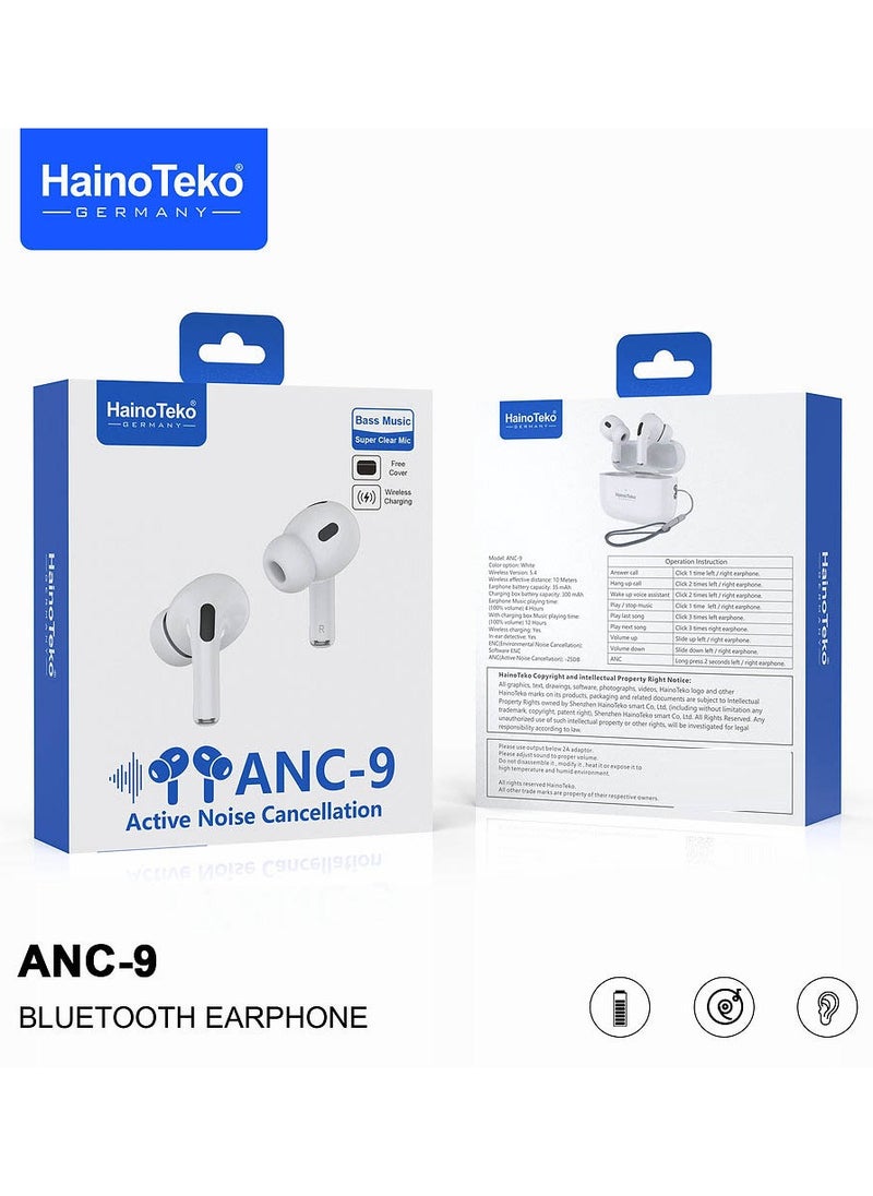 Haino Teko - Haino Teko ANC 9 Bluetooth Earphones with Active Noise Cancellation Enhanced Bass Music Clear Microphone and Touch Controls Compatble With iPhones and iPads White - Image 1