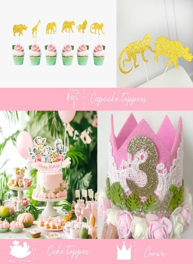 Hombae Young Wild and Three Party Decorations Girl, Safari 3rd Birthday Decoration, Jungle Animal Theme 3 Year Old Party Decoartions Backdrop Balloon Banner Tablecloth for Third Birthday Decor Girl - Image 5