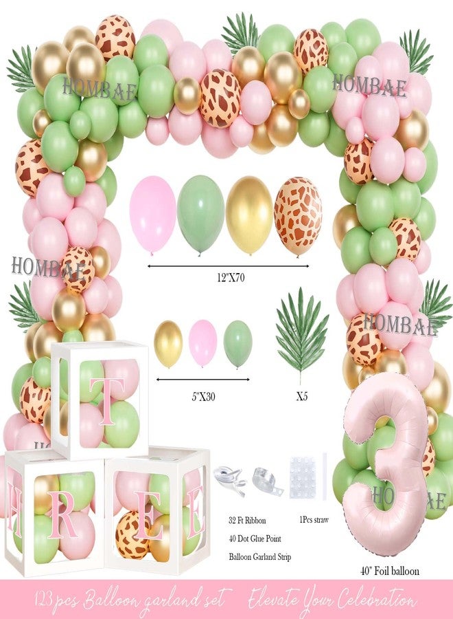 Hombae Young Wild and Three Party Decorations Girl, Safari 3rd Birthday Decoration, Jungle Animal Theme 3 Year Old Party Decoartions Backdrop Balloon Banner Tablecloth for Third Birthday Decor Girl - Image 3