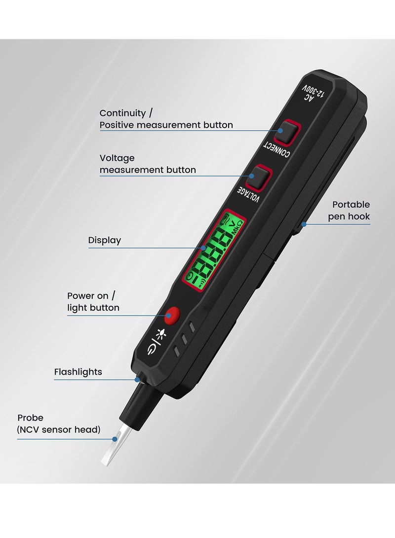 جهاز اختبار الجهد الكهربائي المتميز - قلم مزدوج النطاق بدون اتصال وبتواصل، شاشة LCD، إنذار جرس، جهاز العثور على نقطة انكسار الأسلاك - للكشف الآمن والدقيق عن الكهرباء المتناوبة (12فولت-100فولت/48فولت-100فولت)  - Image 5