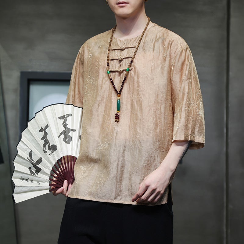 2024 Summer Chinese Style Men'S Chinese Retro Buckle Short Sleeve T-Shirt C229-Chinese T-Shirt Collection -060 - Image 2