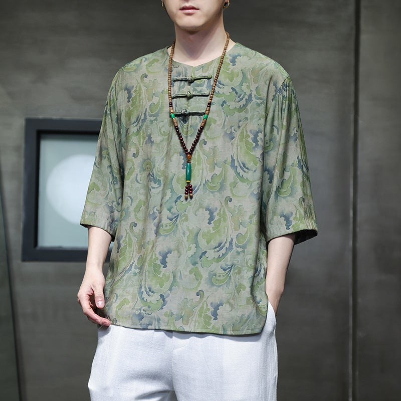 2024 Summer Chinese Style Men'S Chinese Retro Buckle Short Sleeve T-Shirt C229-Chinese T-Shirt Collection -060 - Image 4
