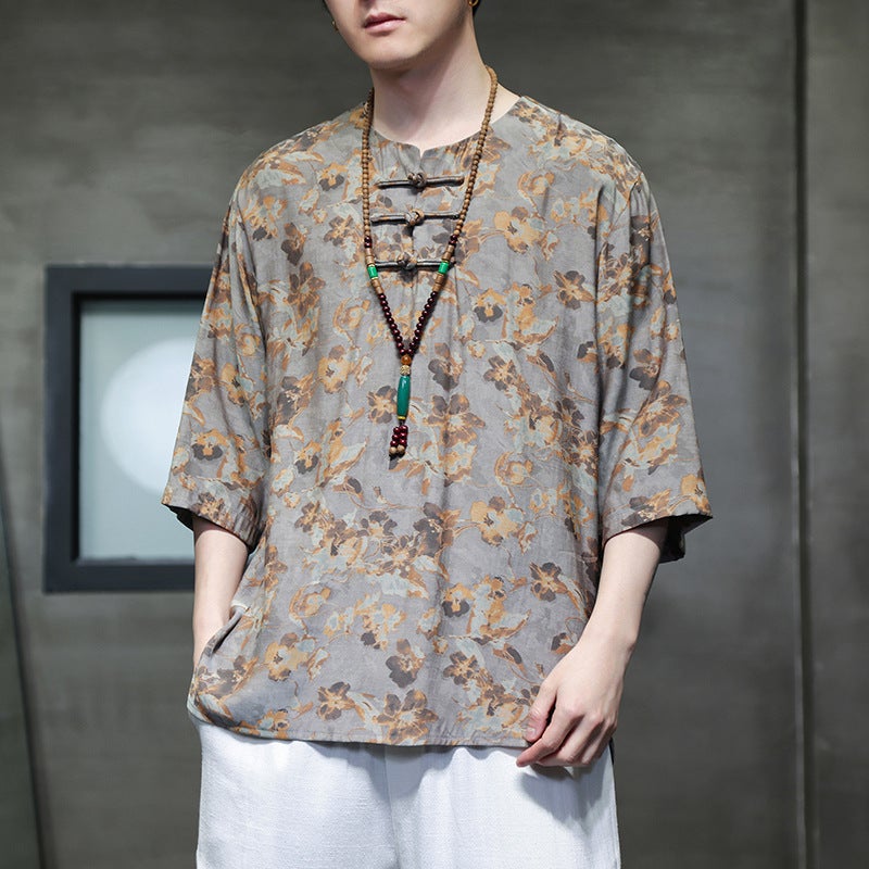 2024 Summer Chinese Style Men'S Chinese Retro Buckle Short Sleeve T-Shirt C229-Chinese T-Shirt Collection -060 - Image 1