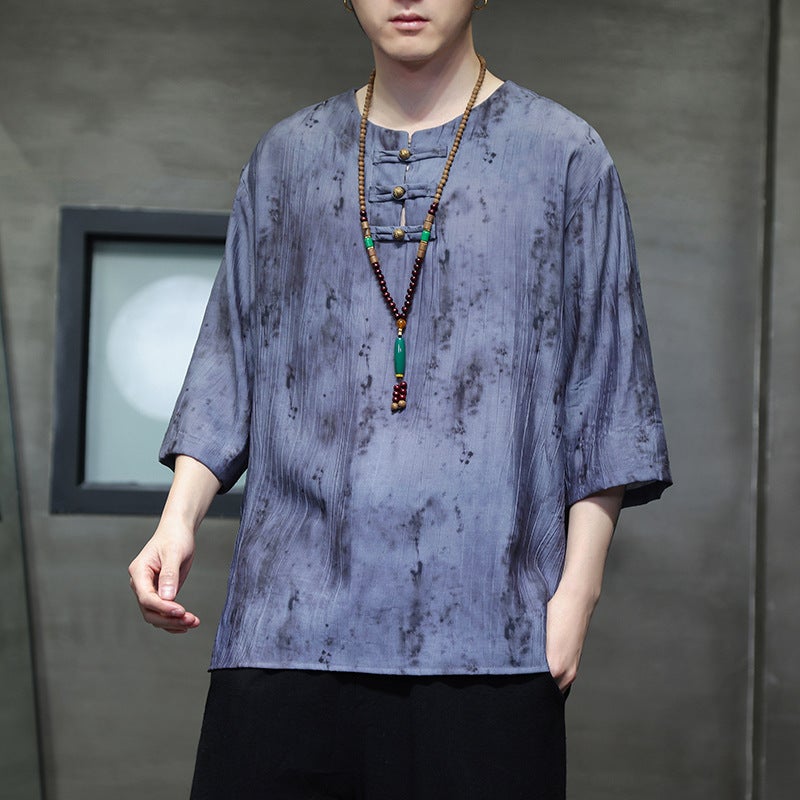 2024 Summer Chinese Style Men'S Chinese Retro Buckle Short Sleeve T-Shirt C229-Chinese T-Shirt Collection -060 - Image 5