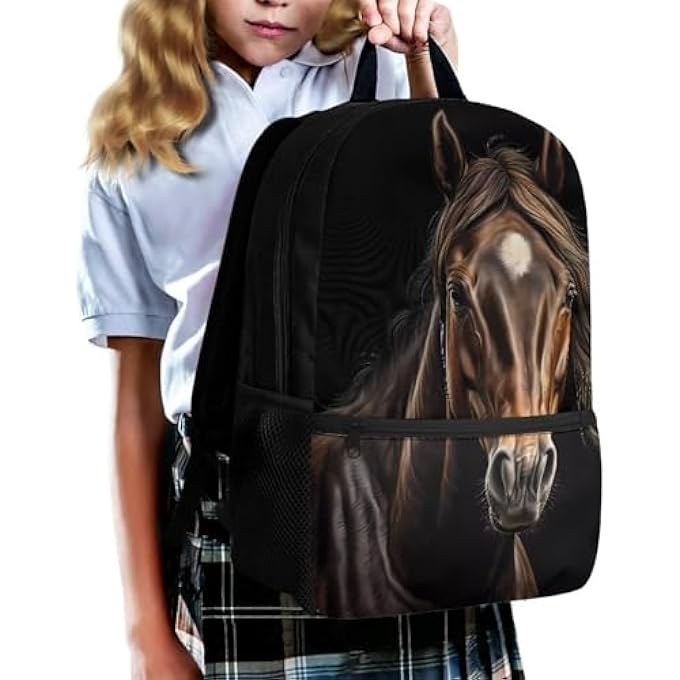 rayihni Kids School Backpack 17 Inch Book Bag Shoulder Bag Backpack Horse Black Einheitsgre - Image 3