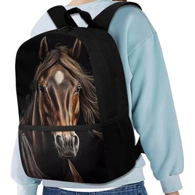 rayihni Kids School Backpack 17 Inch Book Bag Shoulder Bag Backpack Horse Black Einheitsgre - Image 2