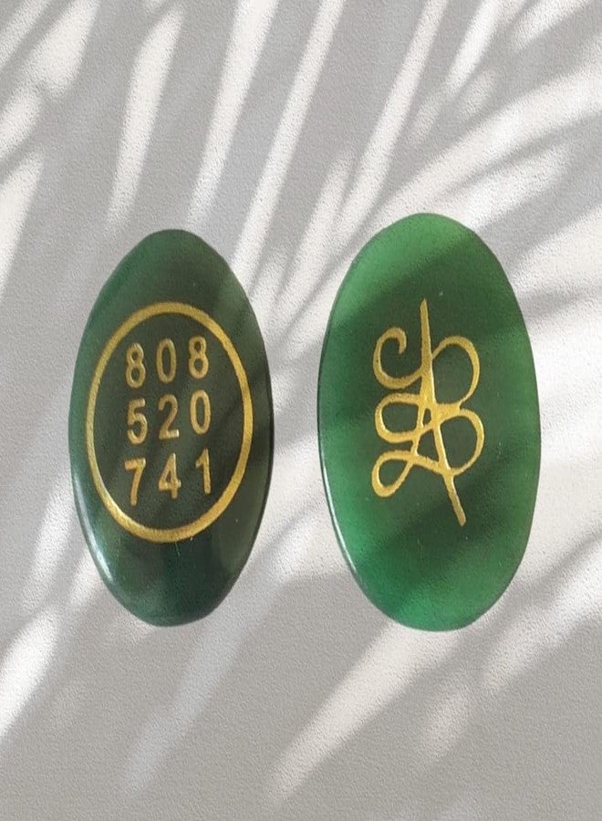 FIRSTRAY Natural Green Jade Money Coin with Zibu Symbol of Abundance | Feng Shui Cabochon Oval Shape for Attracting Cash Flow and Wealth | Engraved with Angel Number (1) - Image 2