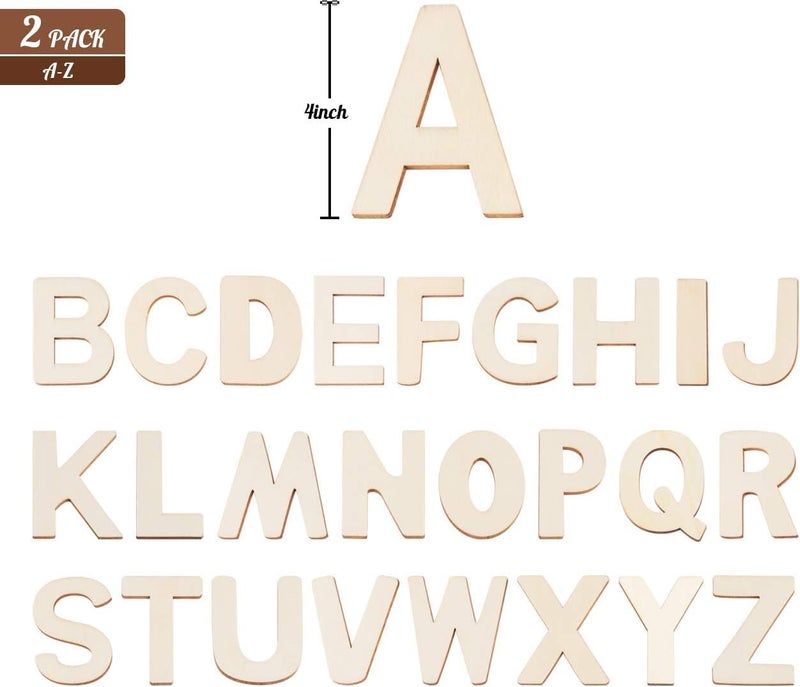 CLITHS 4" Wooden Letters - 52 Pcs Wood Alphabet Letters for Crafts Wood Letters Sign Decoration Unfinished Wood Letters for Painting/Wall Decor/Letter Board/DIY - Image 3