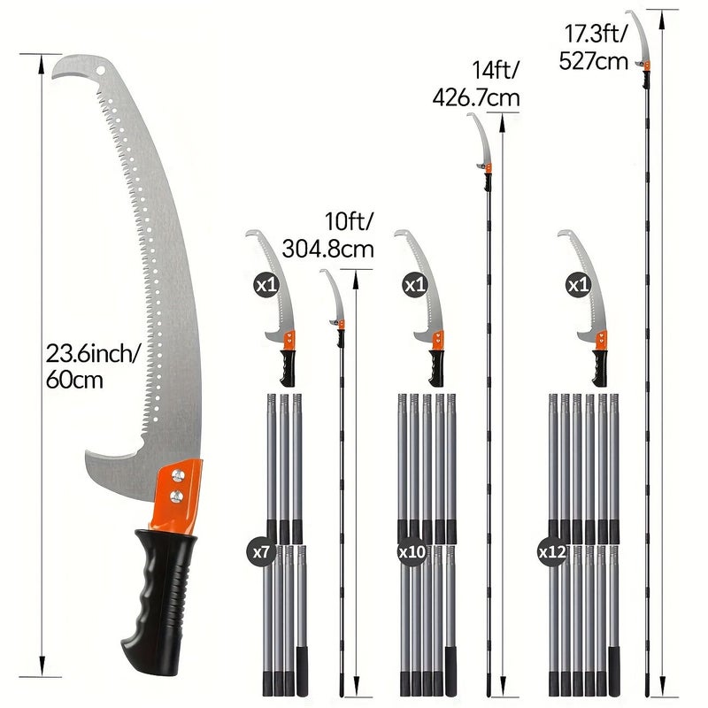 525cm 17ft Alloy Steel Blade Manual Extension Pole Saw For Tree Trimming And Branch Pruning - Image 3